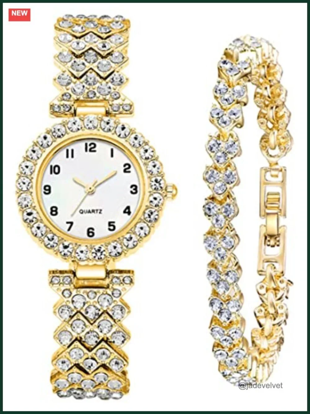 SENRUD Women's Analog Quartz Watch and Bracelet Set Crystal Accent
